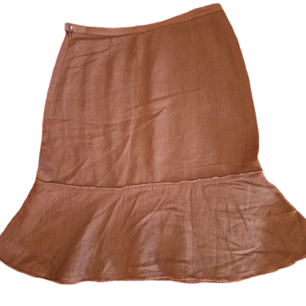 Linen Brown Knee-Length Trumpet Skirt